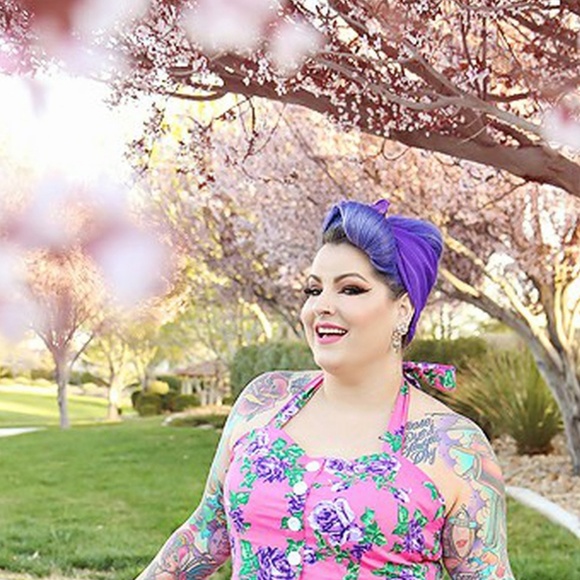 Purple hair scarf nylon vintage retro pinup wrap chiffon - Picture 2 of 2